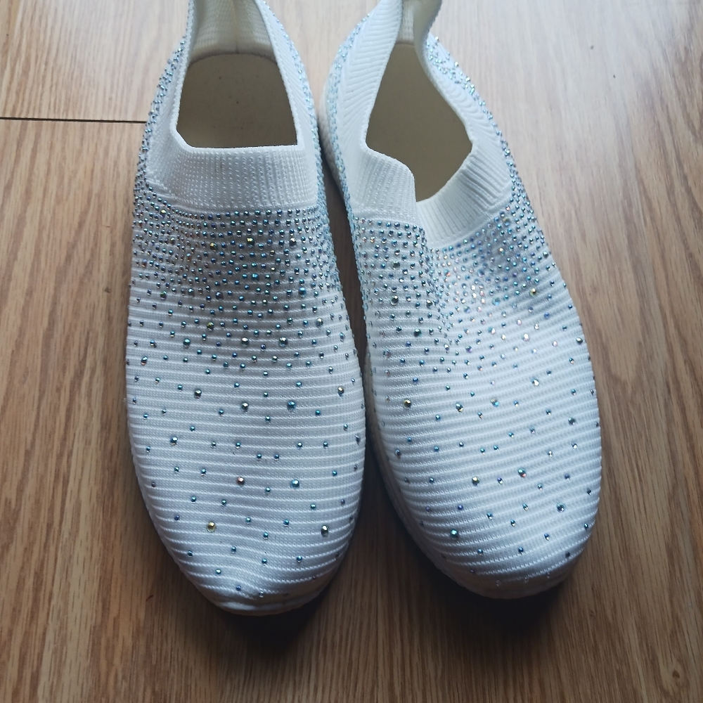 Ladies size 38 White Sequined Slip Ons (size 7 1/2 - 8) New
